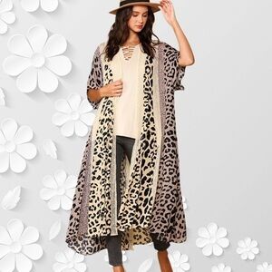 Gigi O Long Animal Print and Lace Kimono